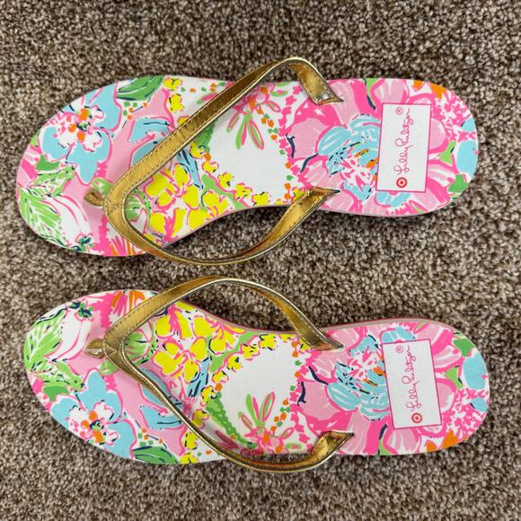 Lilly Pulitzer x Target NWOT Flip Flops Nosey Posey Size 6 Beach Vacation Cruise - Picture 2 of 9